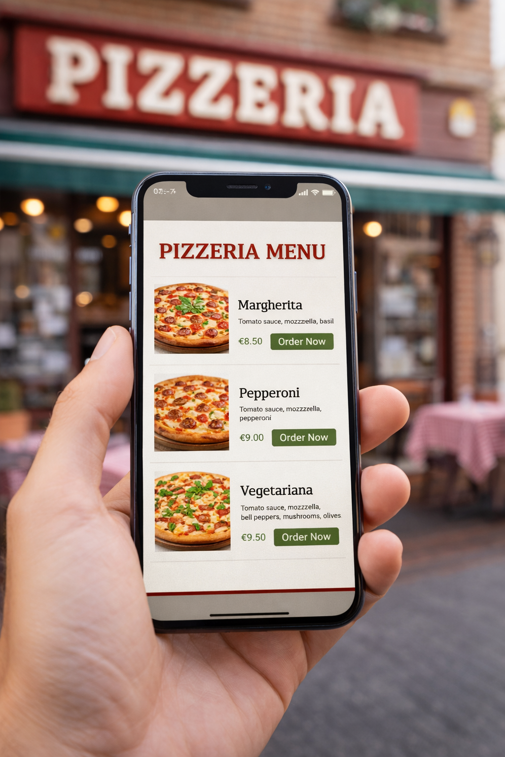 Smartphone mit Restaurant-Webseite